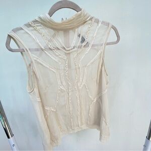 Y2K Nanette Lepore 100% Silk Cream Frill Blouse Size 10